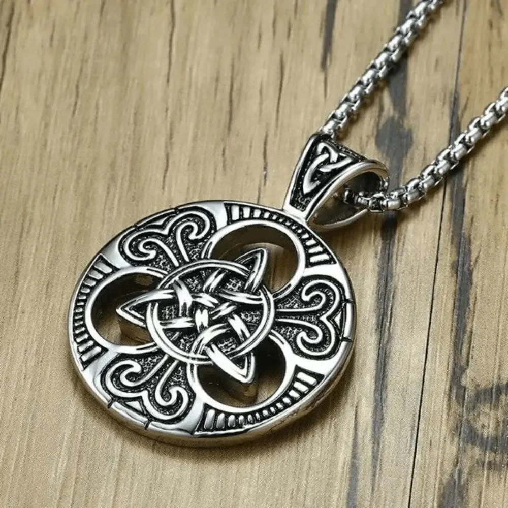 Stainless Steel Celtic Medallion Unisex Necklace